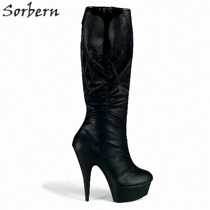 Sorbern Haute Genou 2019 13 Élégant Chaussons Chaussures Bottes Fétiche À rouge Goth blanc Blanc Dames Cm Pour Talons Hauts Femmes Black wxwrEqtAg