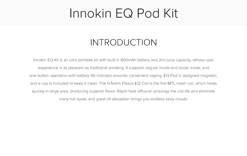 Innokin EQ Pod Vape с 2 мл картриджи 800 мАч встроенный аккумулятор мод электронная сигарета