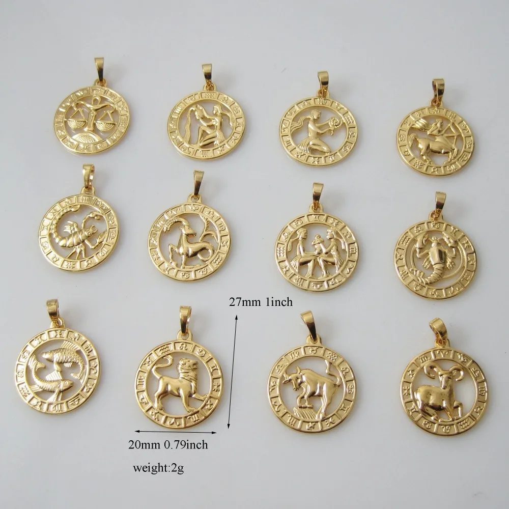 

Foromance / GOLD GP 18" or 24" NECKLACE & VIVID ALL 12 CONSTELLATIONS ZODIAC PENDANT Aries Scorpio HANGS 1.14inch