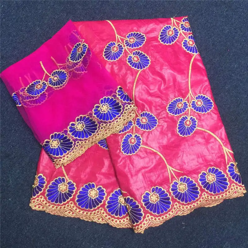 

African Bazin Riche Getzner Embroidered Jacquard Fabric fuchsia pink color brocade lace fabric with stones