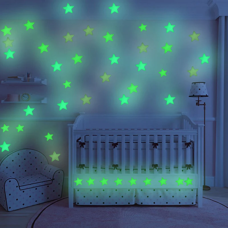 

3CM 100 Pcs/Lot 3D Stars Glow In The Dark Luminous on Wall Stickers for Kids Room Living Room Wall Decal Home Decoration poster