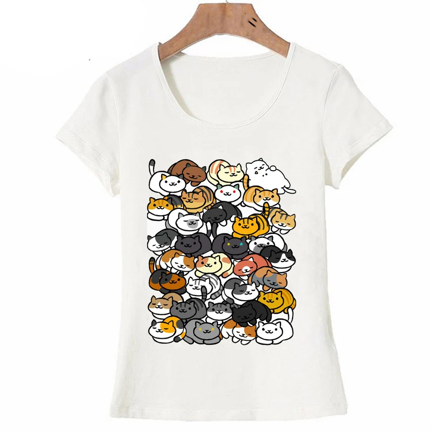 Женская футболка Neko Atsume модные вечерние футболки с принтом кошки из японского