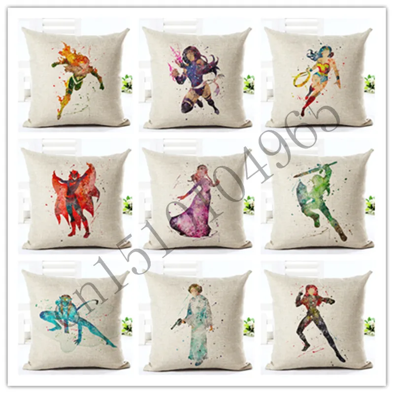 

Cartoon Style Colorful Pretty Woman New Home Decorative Cushion Chair Throw Pillow Square Cojines Cotton Linen Fundas