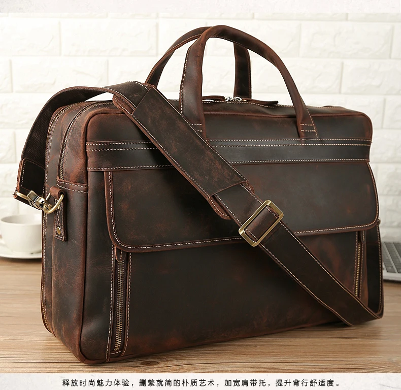 Мужской портфель 1" для ноутбука, деловые дорожные сумки из натуральной кожи, мужские повседневные винтажные кожаные сумки на плечо большой вместимости