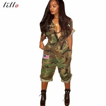 

Spot! Independence day flag style stand sexy camouflage jumpsuit fashion casual hip-hop style street fashion joker high quality