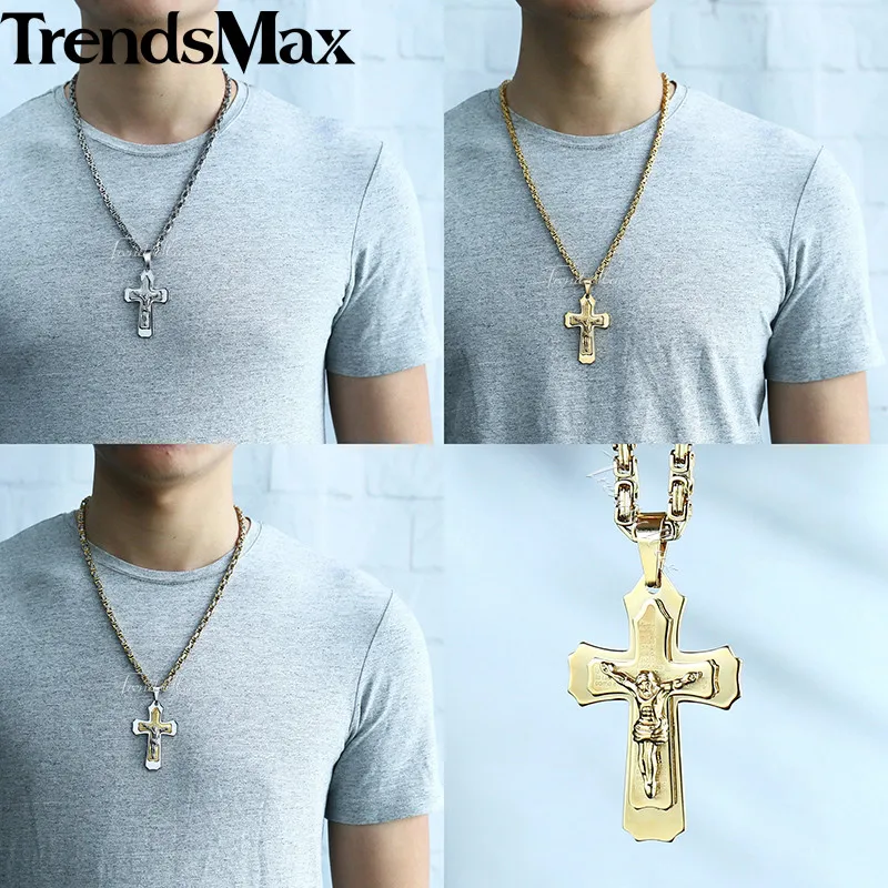 Цепочка мужская Византийская из нержавеющей стали с крестом Иисуса|jesus pendant|men