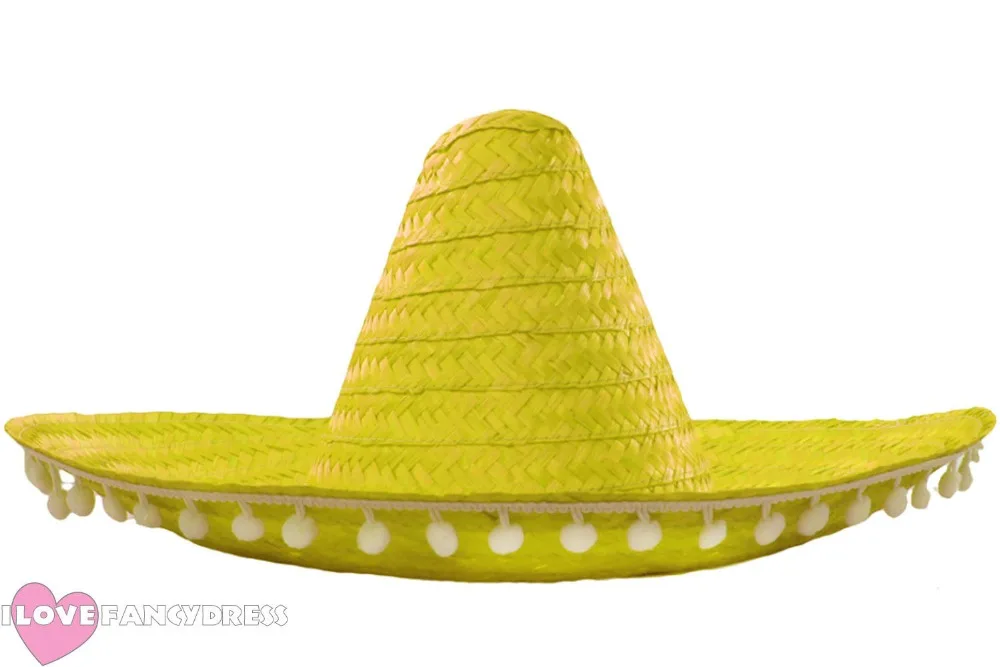 BLACK SOMBRERO STRAW HAT ADD MOUSTACHE CIGAR BANDIT MEXICAN FANCY DRESS COSTUME