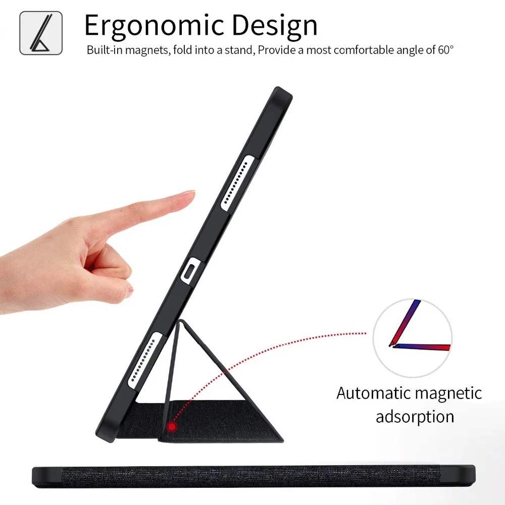 Ceny Etui do ipada Pro 12.9 2018 z pojemnik na ołówki ze skóry PU przednia okładka miękka silikonowa tył inteligentny etui do ipada Pro 12.9 2017 2015