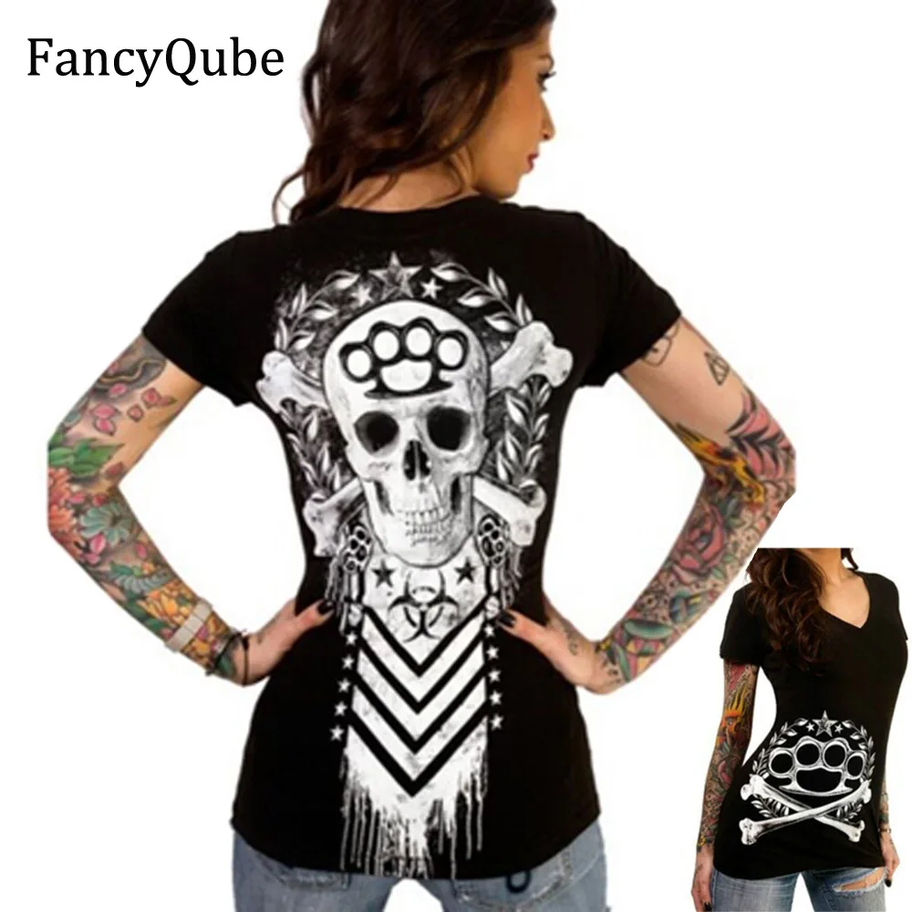 2017 Summer Cool T Shirt Women Fashion 3D Printed Skull Pattern Tops