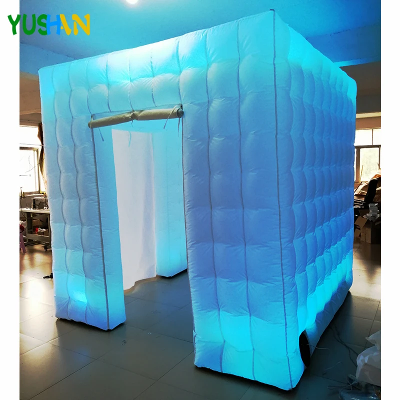 Flash Deal 2.1m cube 2 zip doors photo booth backdrop stand With 50*50cm Small window & LED strips Lights Cabin Tent For Event decoration 8