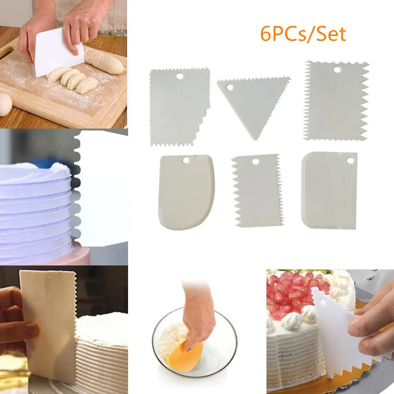 

DoreenBeads 6 PCs/set Plastic Cake Cream Scraper Spatula Pastry Cutter Dough Smoother Kitchen Bakery Use Decorating DIY Tools