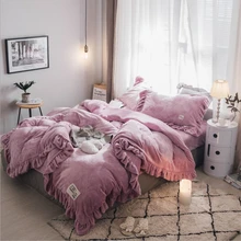 

KALAMENG Fashion Autumn Winter Warm Milk Velet Flannel Bedding Sets Fleece Duvet Cover Bed Sheet Pillowcases Bed Cloth King Size