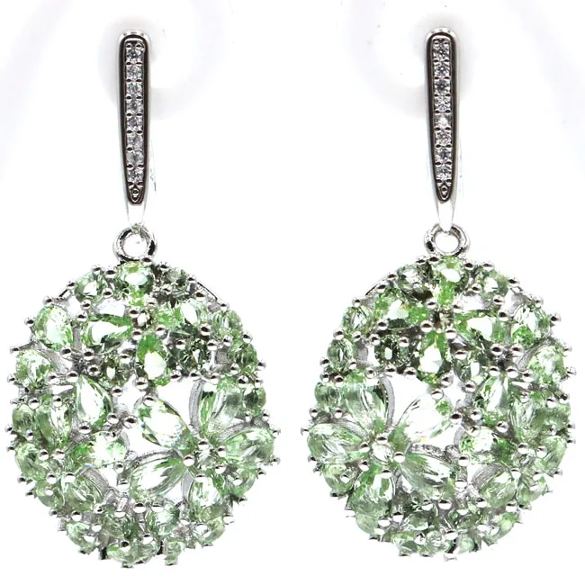 

44x16mm Beautiful Green Amethyst CZ Woman's Present Silver Earrings