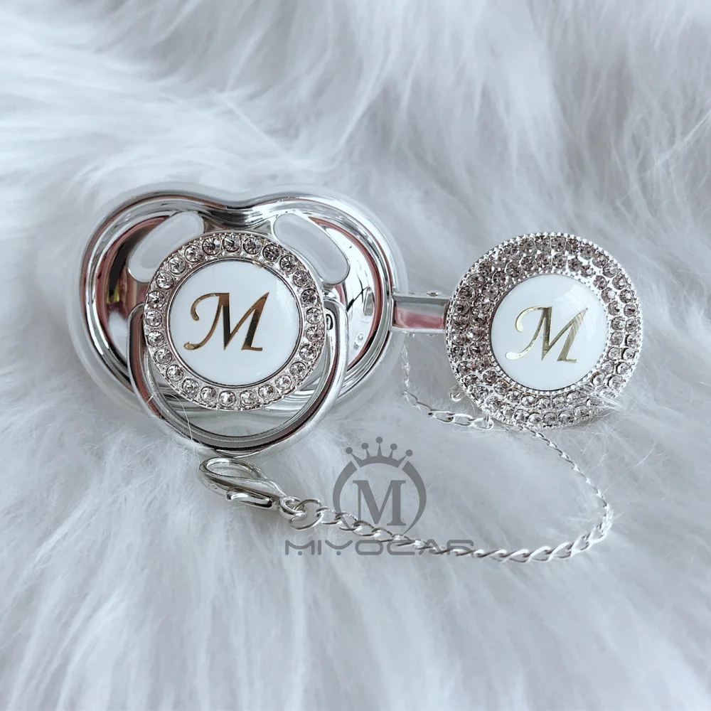 

MIYOCAR unique design name Initial letter M beautiful bling pacifier and pacifier clip BPA free dummy bling unique design LM