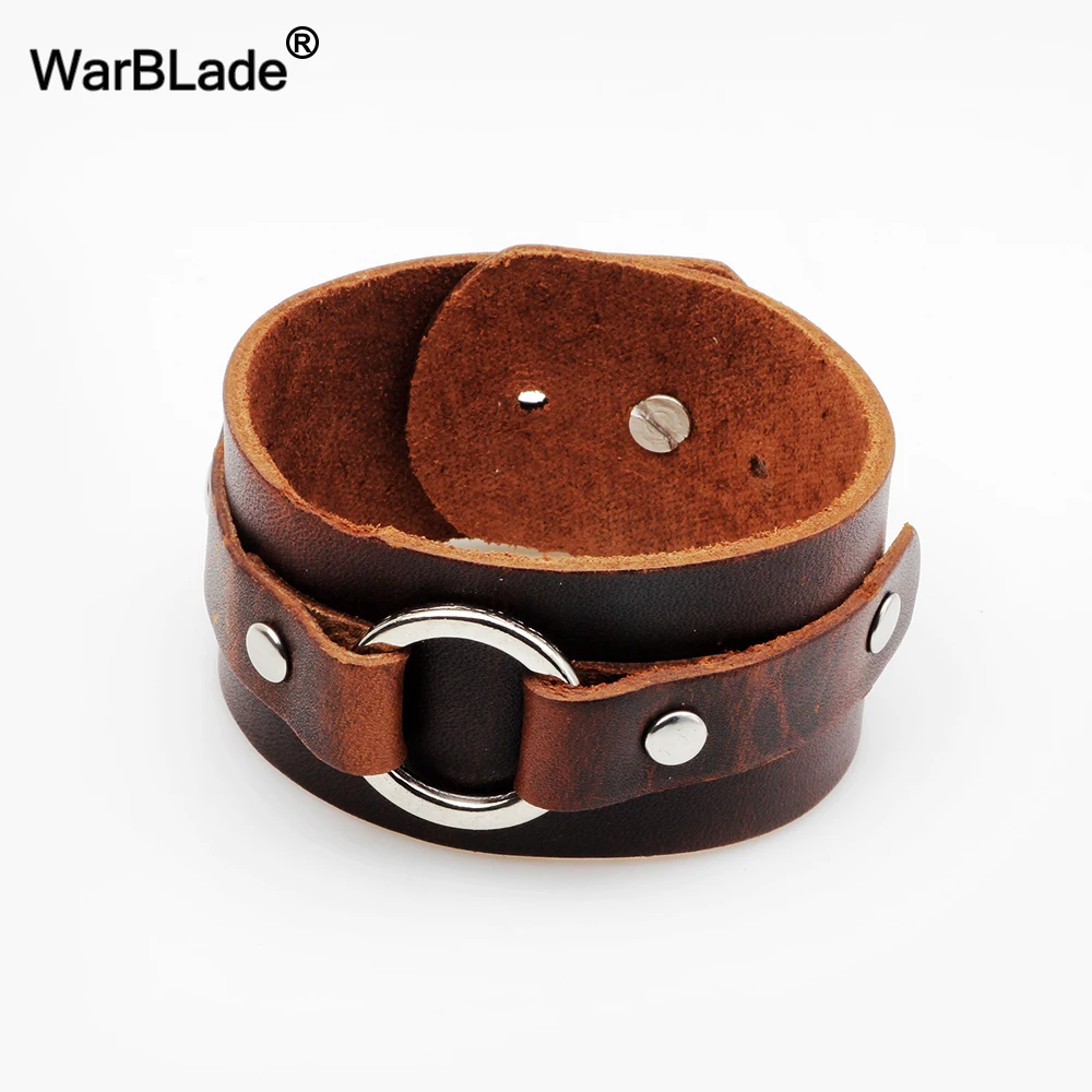 WarBLade 2018 New Fashion Genuine Leather Wide Bracelets Bangles Black Men Wrap Bracelet Punk Cuff Wristband For Women Jewelry