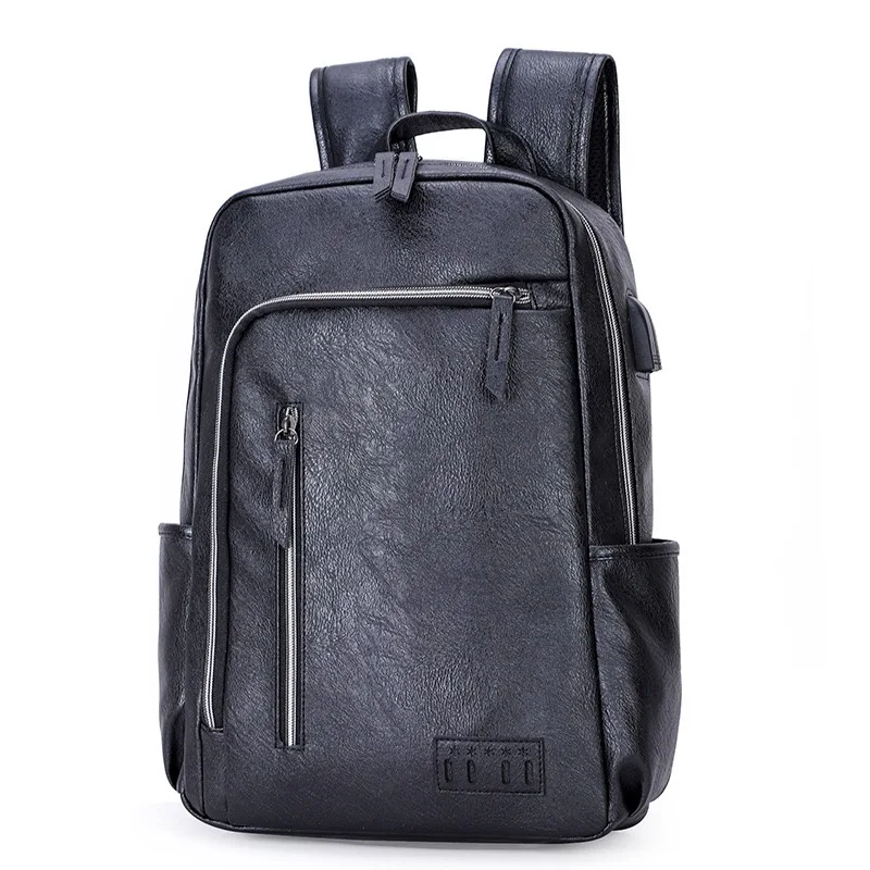 

Top Quality Backpack school men travel laptop bag USB Leather School Backpack Bag Simple Design women Casual student softback