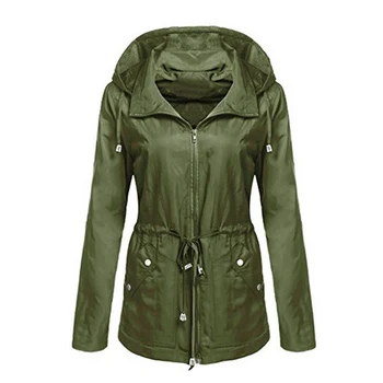 

Women Fashion Narrow Waist Waterproof Autumn Coat Jacket Hooded Windbreaker Top