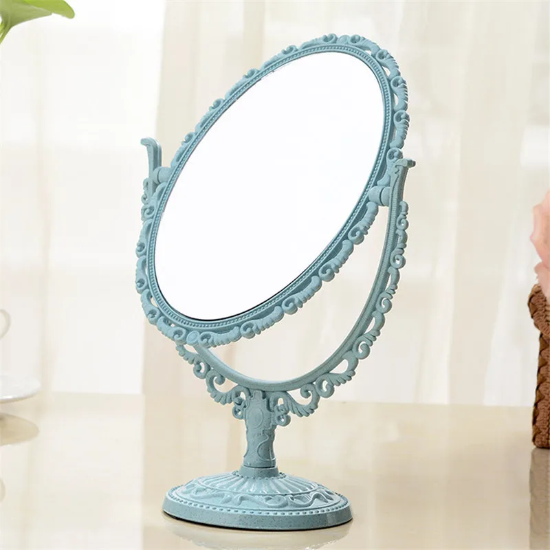 Makeup-Mirror-Oval-Shape-Rotatable-Stand-Table-Compact-Mirror-Plastic-Dresser-Pink-Blue-Beige-Mirrors