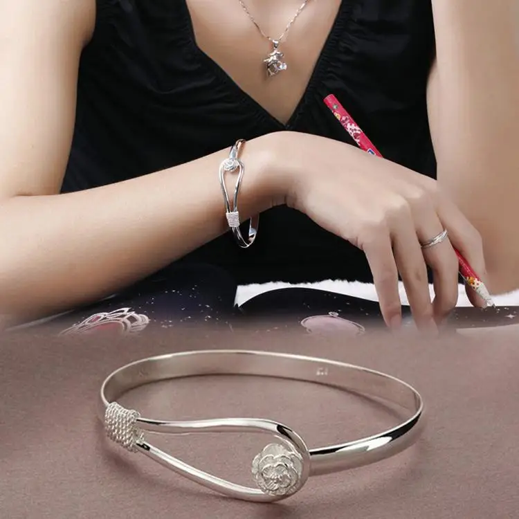 Fashion 925 Silver Romantic Flower Cherry Rose Bangle Plated Bracelet Charm Jewelry Gift Drop Shipping | Украшения и аксессуары