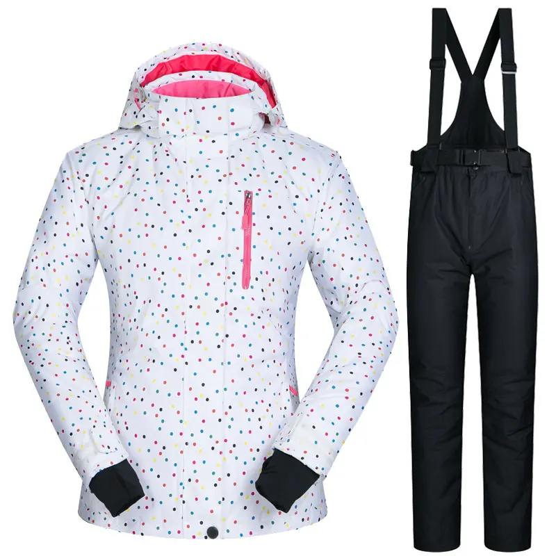 Зимние женские лыжные куртки и штаны, зимние лыжные костюмы для сноуборда, женские куртки, утепленные водонепроницаемые бренды для сноубординга - Цвет: B And Black