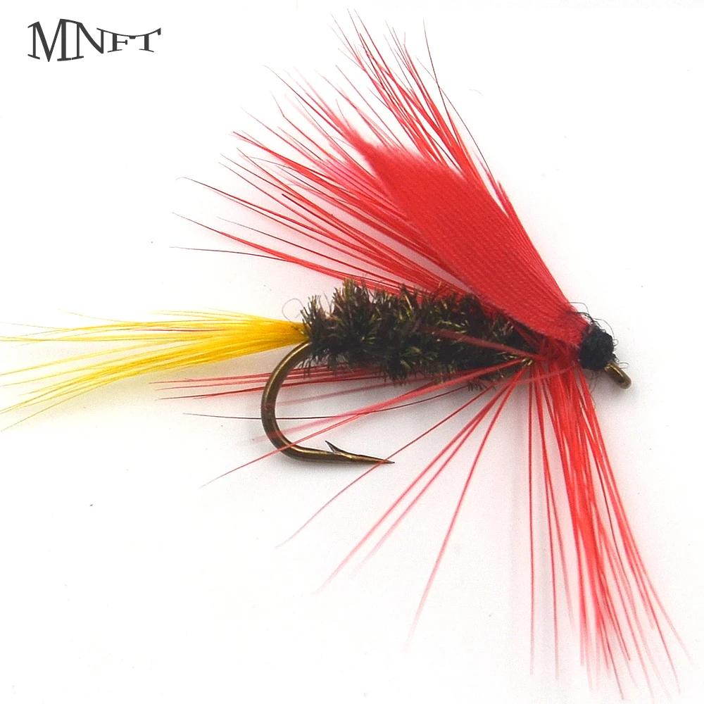 MNFT 10PCS Red Wing Mayfly Trout Fly Fishing Flies Wet Dry Nymphs Bass Hooks Size 10in Fishing