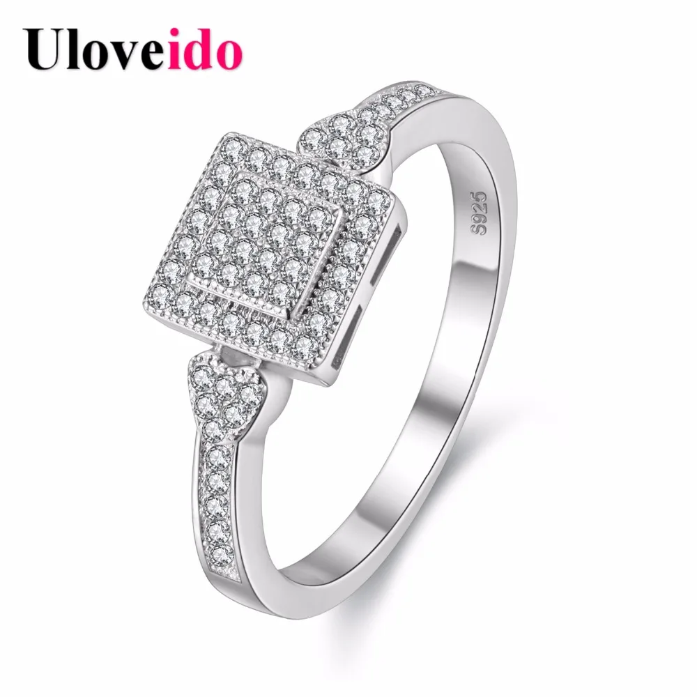 

Uloveido Silver Color Wedding Ring Cubic Zirconia Engagement Rings for Women Girls Crystal Aneis Femininos Jewelry 30% off Y010