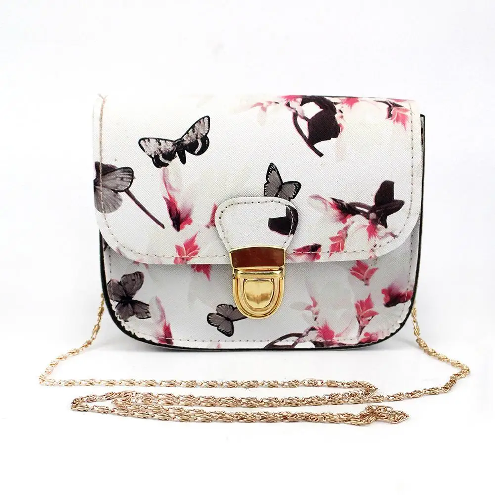 Women Floral Butterfly Print Mini Chain Bag Shoulder Crossbody Purse Handbag