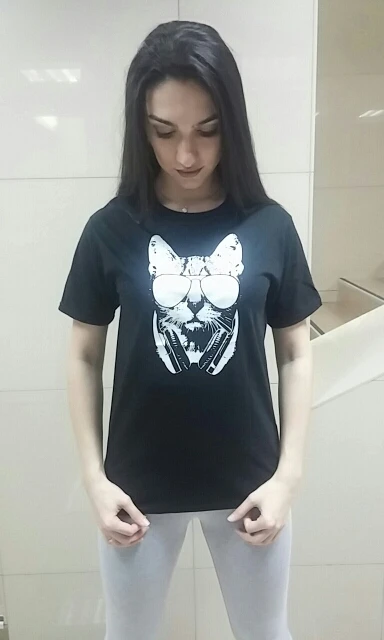 100% Cotton Meow Print Women Cat T Shirt