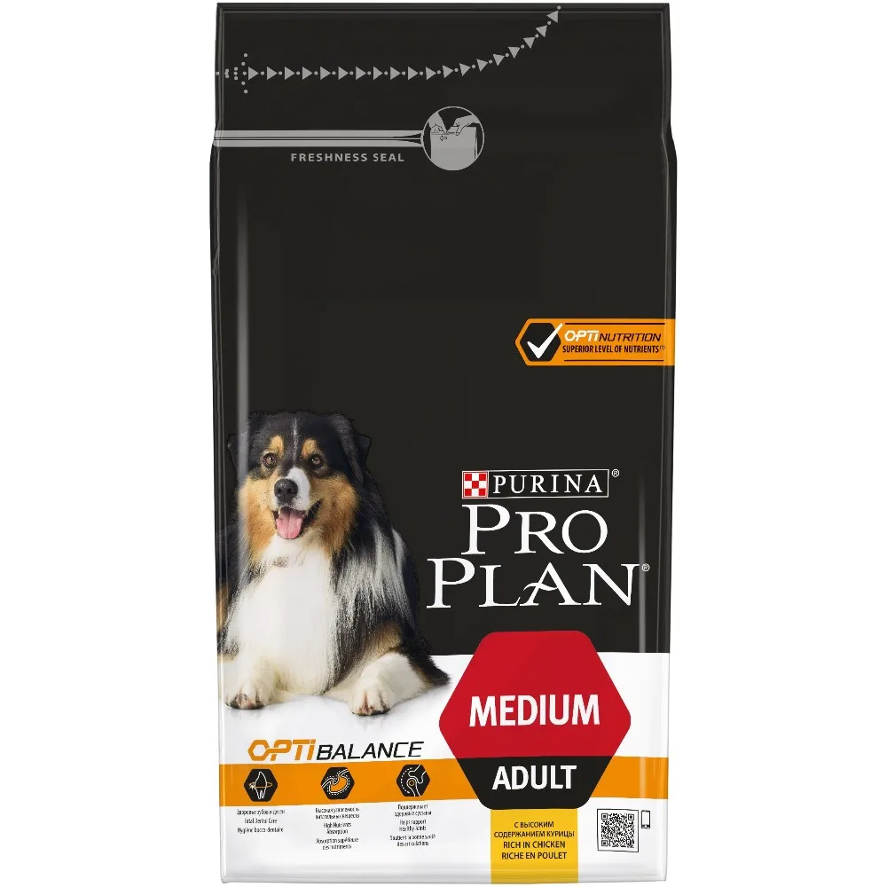 Сухой корм Pro Plan для взрослых собак средних пород с комплексом OPTIBALANCE® с высоким содержанием курицы, 9 кг