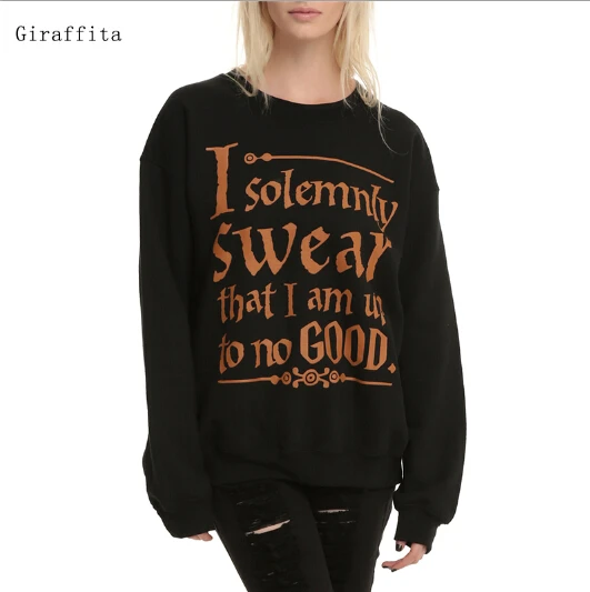

Spring Tracksuit I Solemnly Swear That I Am Up To No Good Words Print Sweatshirt Women Harajuku Black Hoodies