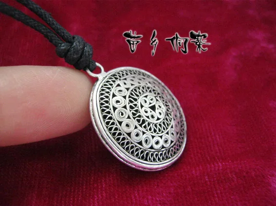 National wind retro hand Miao silver braided copper drum pendant double-sided bongos Free shipping