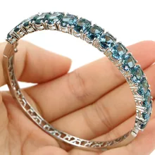 Великолепный созданный Лондонский голубой топаз женский свадебный серебряный браслет 7," 8x6 мм