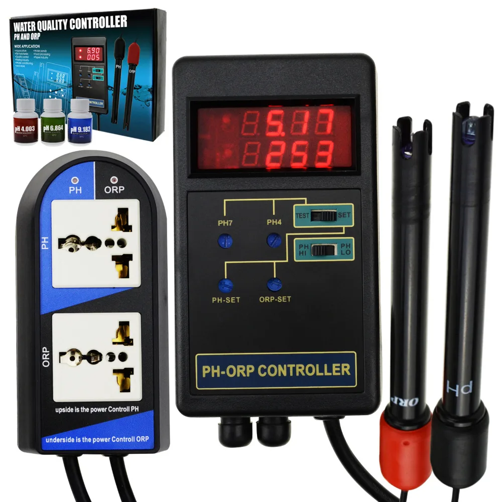 2 in 1 Digital pH & ORP Redox Controller Repleaceable Electrode BNC Type Separate Relays 14.00pH/1999mV w/ Calibration Solution 2 in 1 Digital pH & ORP Redox Controller Repleaceable Electrode BNC Type Separate Relays 14.00pH/1999mV w/ Calibration Solution