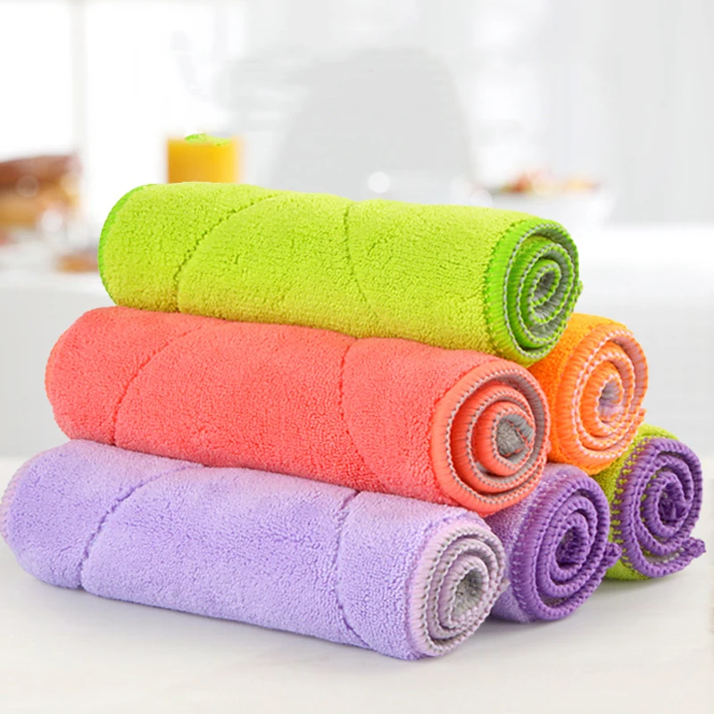 

5 Pcs Water Absorbable Microfiber Kitchen Cleaning Cloth Dish Washing Towels Home Glass Table Polishing Durable Scouring Pad