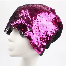 Seioum женская вязаная пайетки блестки шапка Повседневная Глянцевая шапочки шапка хип-хоп Skullies Beanie Sequin cap s мягкая теплая мягкая шапка