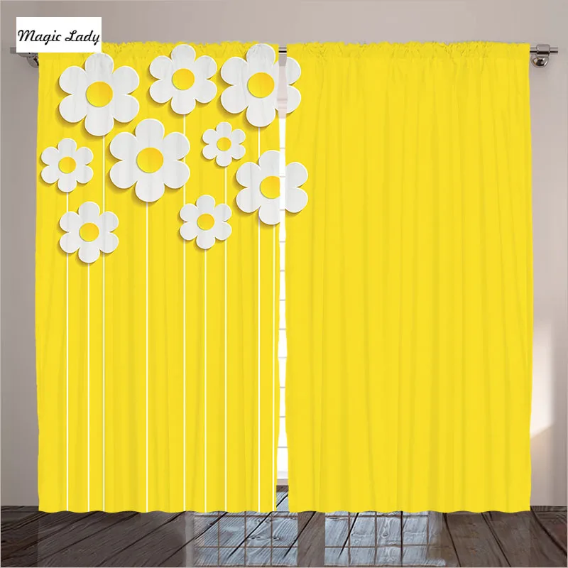 Curtains With Flowers Living Room Bedroom Spring Daisy Pattern Meadow