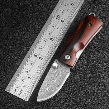 

Mini Damascus pocket knife wood handle folding knife outdoor portable camping tactical survival knives utility key knife EDCtool