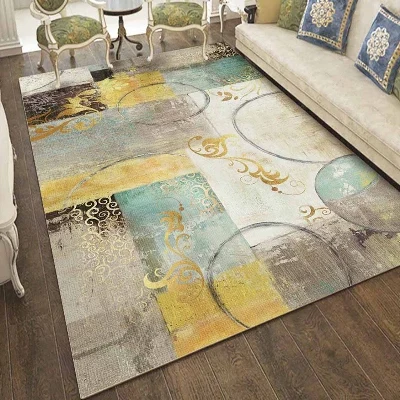 

Else Yellow Green Gray Brown Vintage Geometric 3d Print Non Slip Microfiber Living Room Decorative Modern Washable Area Rug Mat