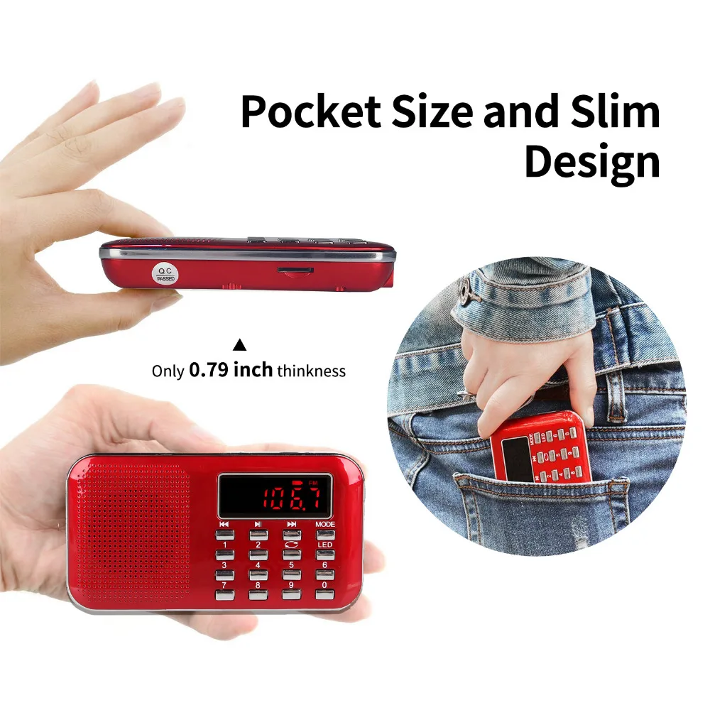 AM FM Portable Transistor Radio MP3 Music Player Light and Ultra Thin Support Micro TF Card USB Flash Light