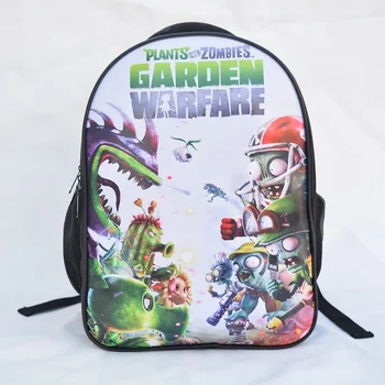 

Plants vs Zombies Backpack Children Schoolbag Boy Girl Mochila Prints with Ear Phone Hole Design Front PU Leather Bookbag