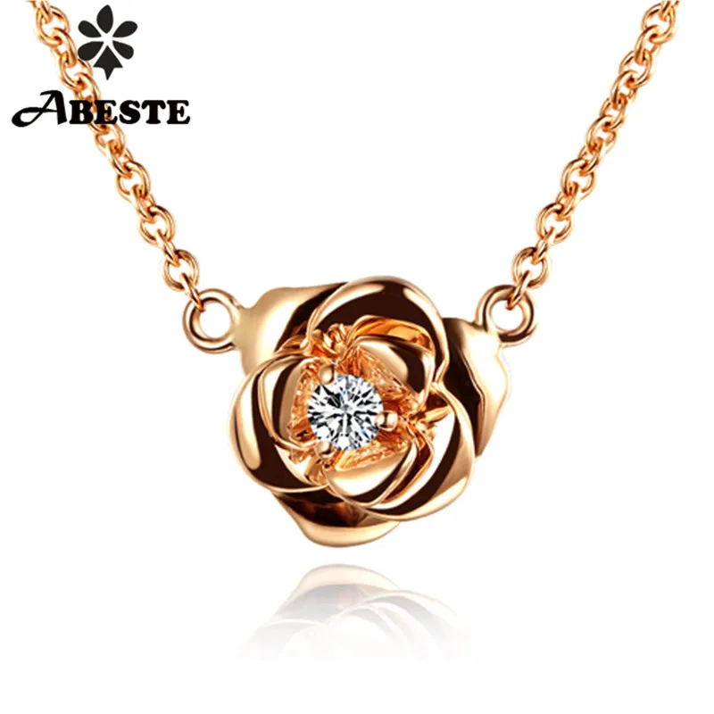 

ANI 18K Solid White/Rose/Yellow Gold Women Wedding Necklace 0.05ct Round Real Natural Engagement Pendant Necklace Chain sieraden