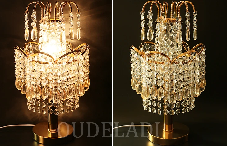 Candeeiros de Mesa de Cristal de Luxo Lâmpada de Cabeceira Decoração de Casamento Europeu Moderno Criativo Quente Princesa Quarto Moda Lâmpadas 7 Europeu moderno Criativo Quente Princesa Quarto Quarto