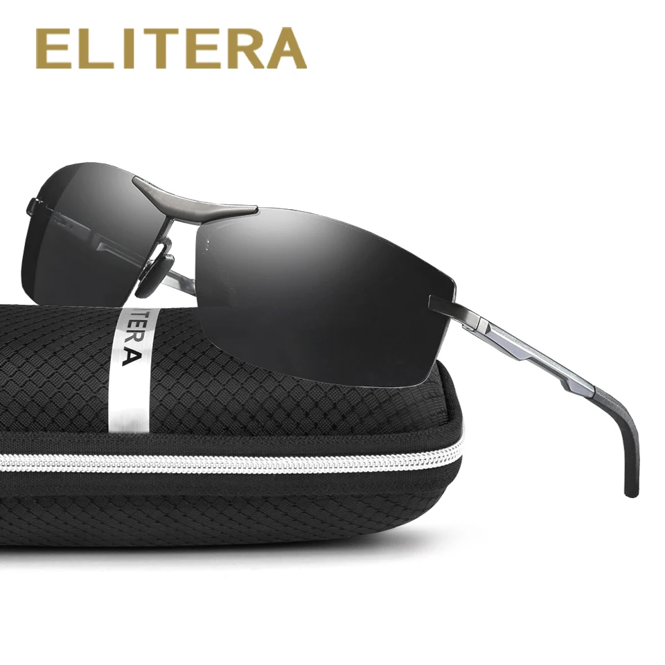 

ELITERA Men Fashion Rimless Polarized Sunglasses Alloy Frame Sun Glasses Metal Temple 100% UV Protection Eyewear