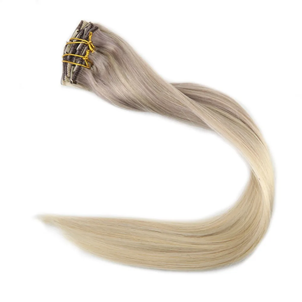 Full Shine Clip In Hair Extensions Balayage Color 7 Pcs Only 50g Thin Hair 100% Remy Colorful Hair With Clips Dip Dyed Extension