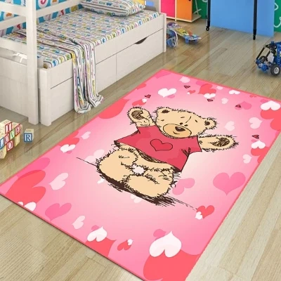 Розовые белые сердечки Забавные милые медведи 3d принт нескользящие микрофибры Детские украшения для детской комнаты коврик детский коврик