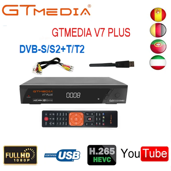 

GTMedia V7 Plus Combo H.265 Satellite Receiver DVB-S2 DVB-T2 + 1PC USB WiFi Support Cccams Youtube 1080P HD Set Top Box TV BOX