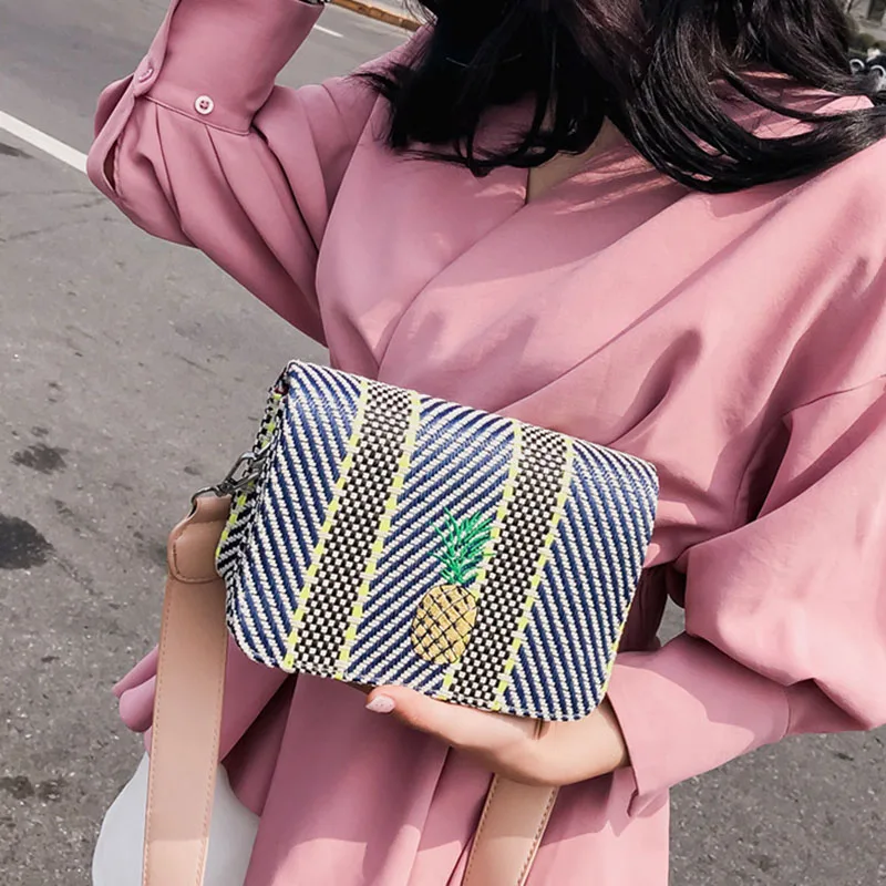 Summer New Women Handbag Fashion Female Rattan Straw Bags Lady Knit Pineapple Crossbody INS Popular Travel Messenger Bag SS3121 (6)