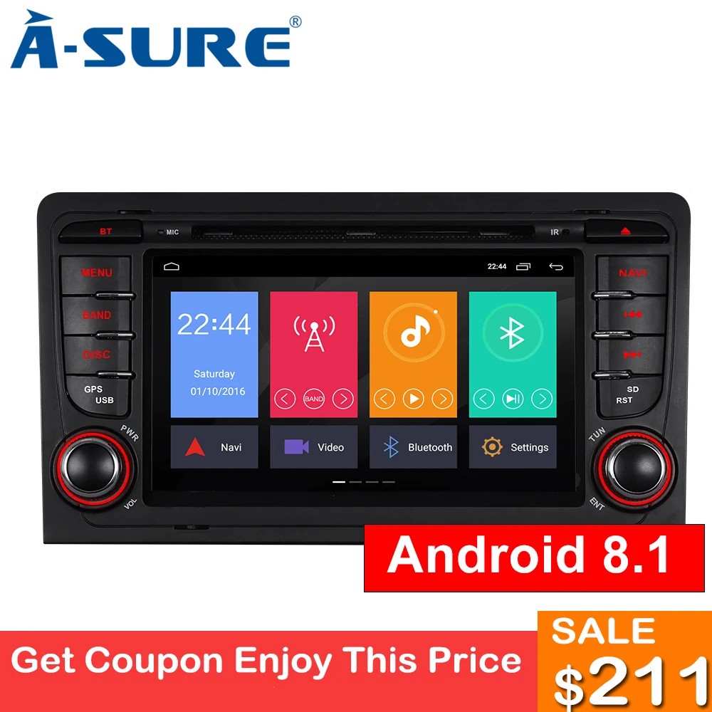A Sure 2 Din Android 8.1 Car Radio DVD GPS Sat Navigation ...