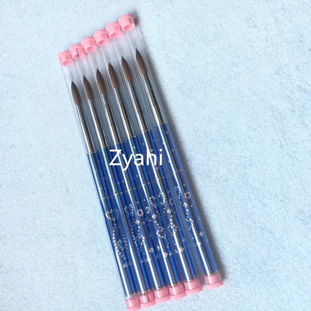 

Hot 1pcs 4#6#8#10#12#14#16#18#20#22 Round Sharp Kolinsky Sable Brush Acrylic Nail Art Brush Blue Metal Crystal Acrylic Salon