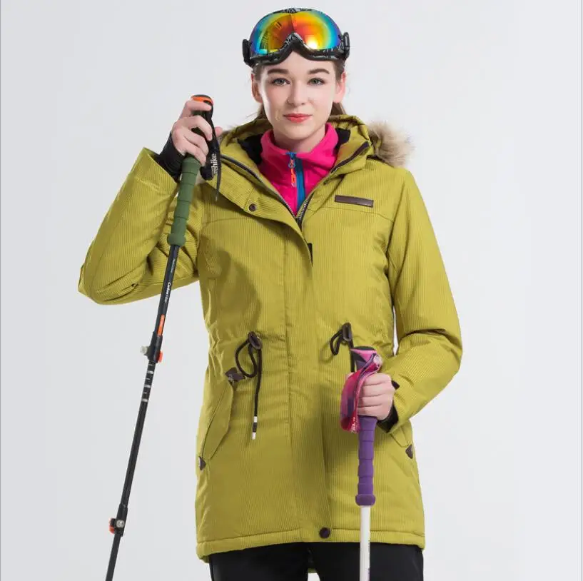 LANLAKA الفراء مقنعين النساء سترة تزلج منتصف طول نمط الخصر حبل الشتاء الملابس يندبروف ماء الحرارية التزلج على الجليد LANLAKA الفراء مقنعين النساء سترة تزلج منتصف طول نمط الخصر حبل الشتاء الملابس يندبروف ماء الحرارية التزلج على الجليد